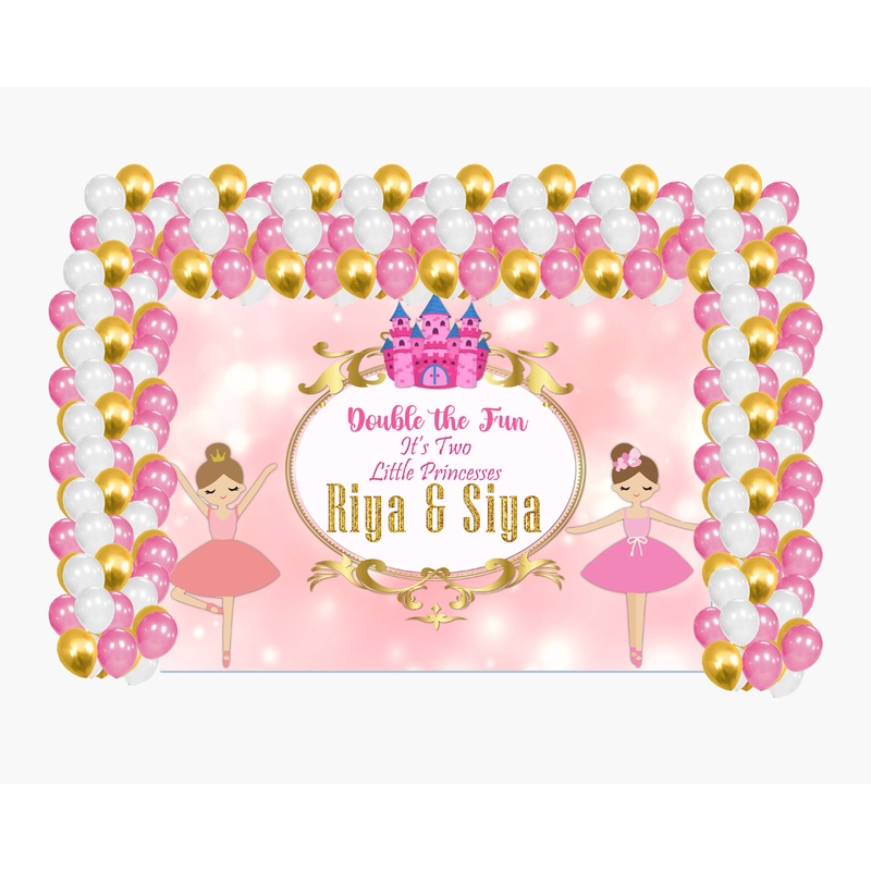 Twin Girls Theme Birthday Party Decoration Kit with Backdrop & Balloons