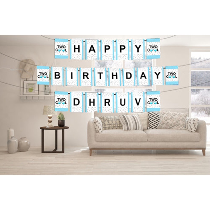 Two Cool  Second Birthday  Boys Happy Birthday Banner For Decoration