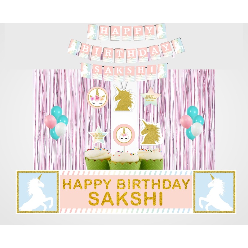 Unicorn Theme Complete Party Kit with Backdrop & Decorations