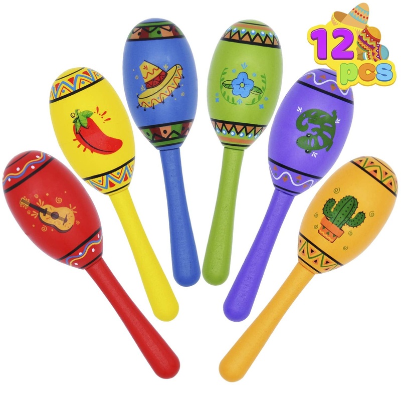 12 mini wooden carnival Maracas, 6 designed Mexican carnival noise generators, Cinco De Mayo party discounts