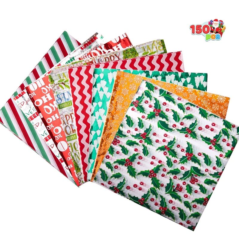 150 Sheets Christmas Tissue Paper Bulk 20"x 20" Assorted Christmas Gift Wrapping Tissue for Gift Bags DIY Crafts Party Decorations