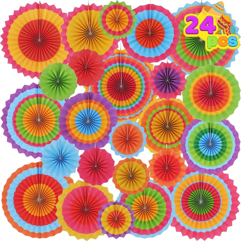 24 colorful hanging paper fan circular wheels, used for decorating carnival party supplies
