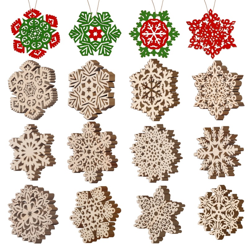 36 Pcs Christmas Wooden Ornaments Hanging Snowflakes Ornaments Unfinished Blank Wood Slice for Indoor/Outdoor Xmas, Party Decoration, Tree Ornaments, Events