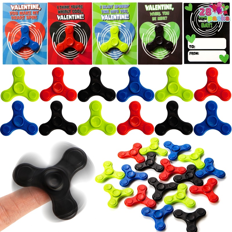 56 PCS Valentines Day Toys Set(28 Spinners and 28 Cards), Valentines Day Cards with Fidget Spinners, Hand Finger Spinner Fidget Toys for Kids Adult Party Favors
