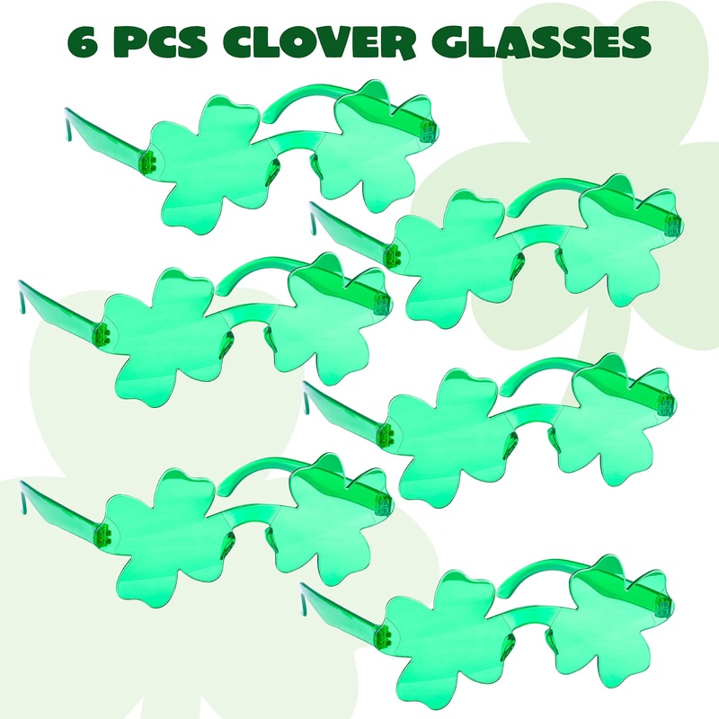 6 pairs of St. Patrick's Day clover sunglasses, clover glasses, St. Patrick's accessories party discount supply