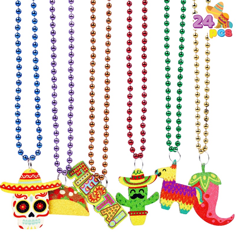 6 PCS Cinco de Mayo Beaded Necklaces for Party Decorations, Fiesta Beaded Necklace for Mexican Themed Bachelorette Party Favors