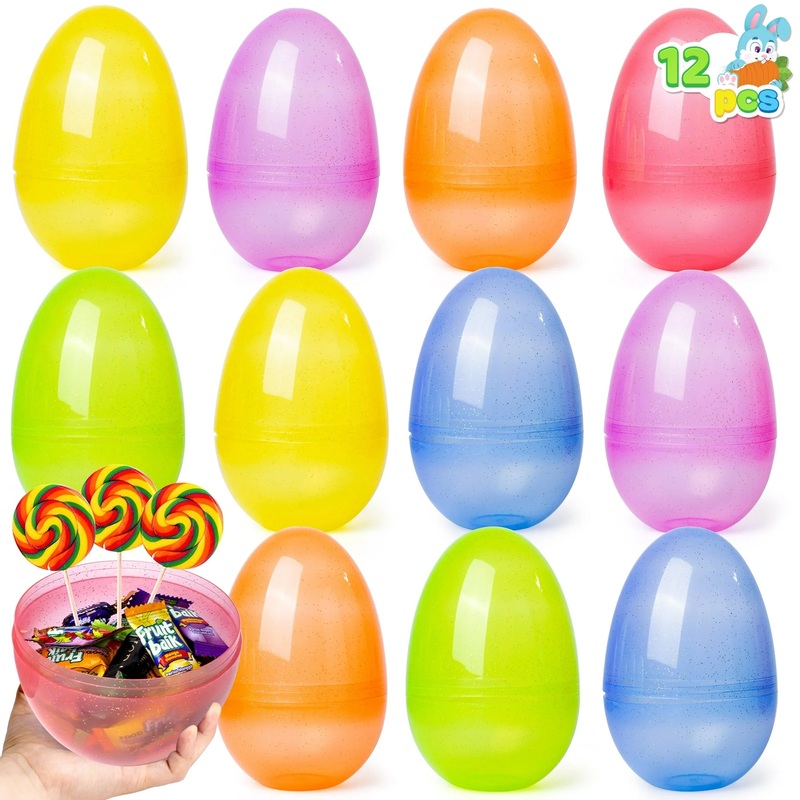 7" Jumbo Plastic Bright Solid Easter Eggs, 12Pcs Assorted Colors Giant Easter Eggs for Filling Treats, Party Favor, Easter Hunt Decorations