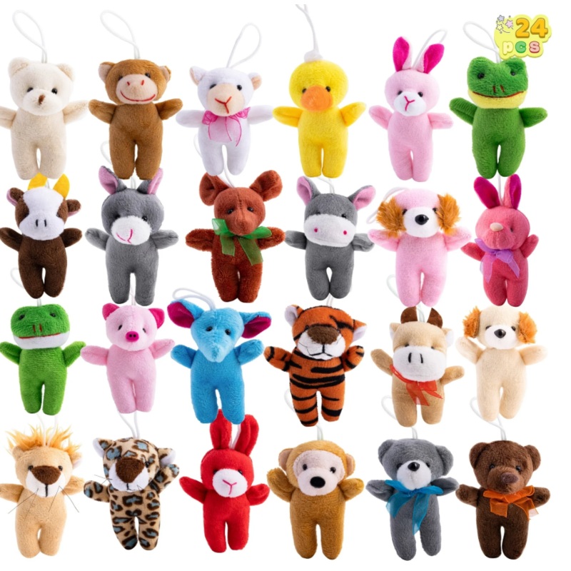 Joyfy 24 Pcs Small Stuffed Animals 3" Kids Party Favors Mini Plush Toys Bulk Animals Keychain Decoration for Boys Girls, Pinata Fillers, Carnival Prizes, School Gifts, Birthday Party Supplies
