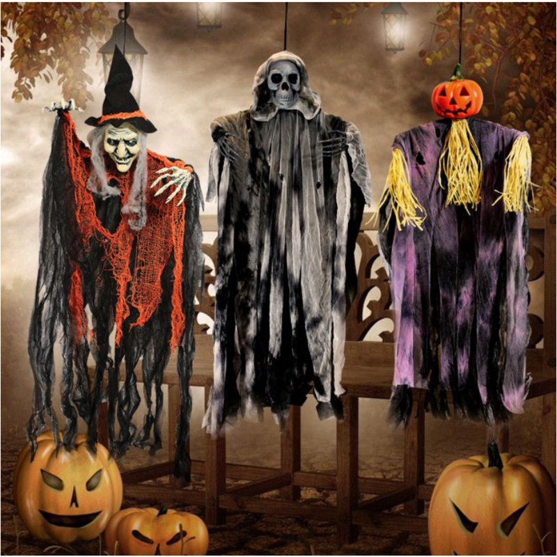 Joyfy 3 Pack Halloween Decorations Outdoor Hanging Ghosts Witch Pumpkin Decor,35" Scary Flying Witch Grim Reapers for Halloween Indoor Outdoor Yard Home Decorations