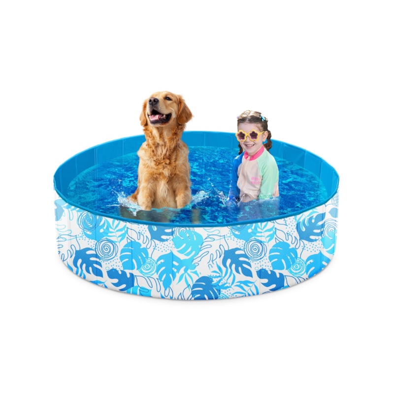 JOYFY 48 x 12 Inches Plastic Kiddie Pool, Pet Swimming Pool Foldable Portable for Dogs Cats and Kids Blue
