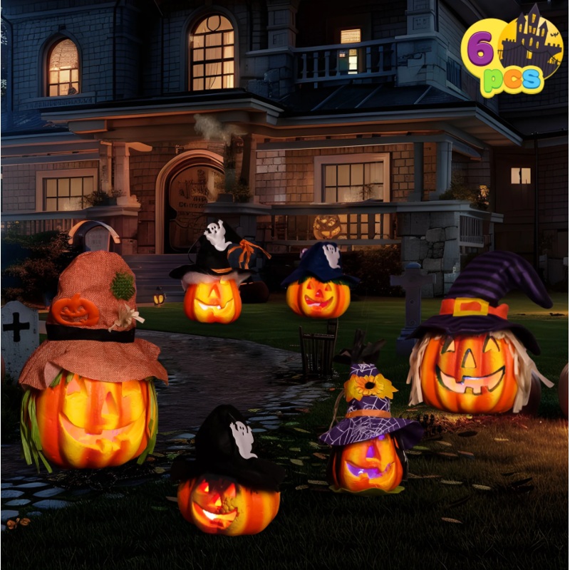 Joyfy 6 Pcs Halloween Decorations Outdoor Light Up Pumpkins,Outdoor Halloween Lights,Jack O Lanterns Party Favors for Kids