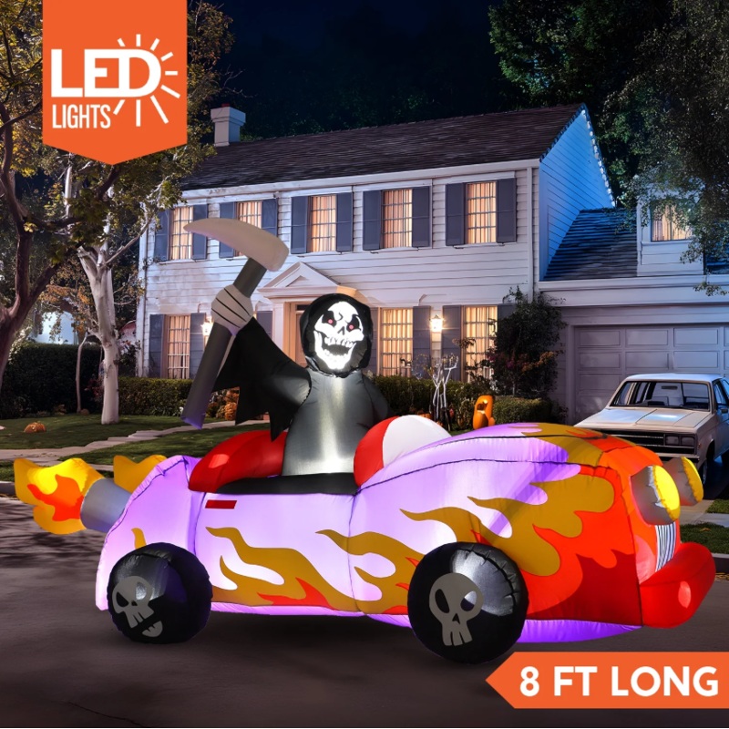 Joyfy 8ft Long Grim Reaper Driving Car Inflatable Decoration