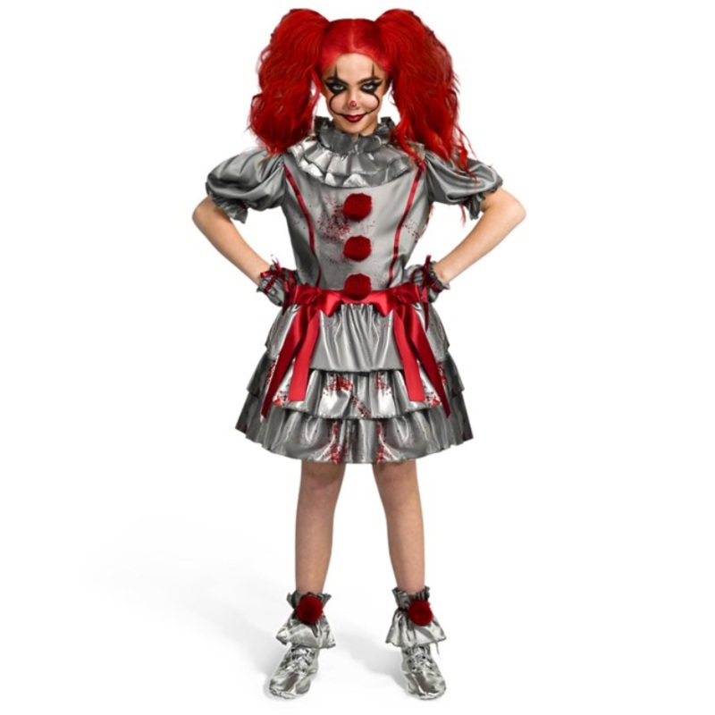 Joyfy Girls Clown Costume, Evil Clown Dress, Halloween Scary Jester Costume for Girls Halloween Dress Up, Fancy Dress Cosplay Party