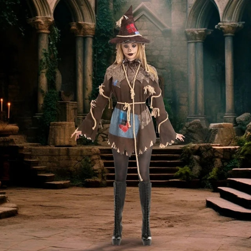 Joyfy Scary Scarecrow Costume for Adult Women Halloween Dress-Up Party Cosplay