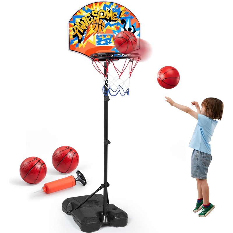 Kids Basketball Hoop, Adjustable Height 2.8 ft-6.2 ft Toddler Basketball Hoop for Kids Indoor Outdoor Play Portable Basket Ball for Boys Girls Age 3 4 5 6 7 8 Gift