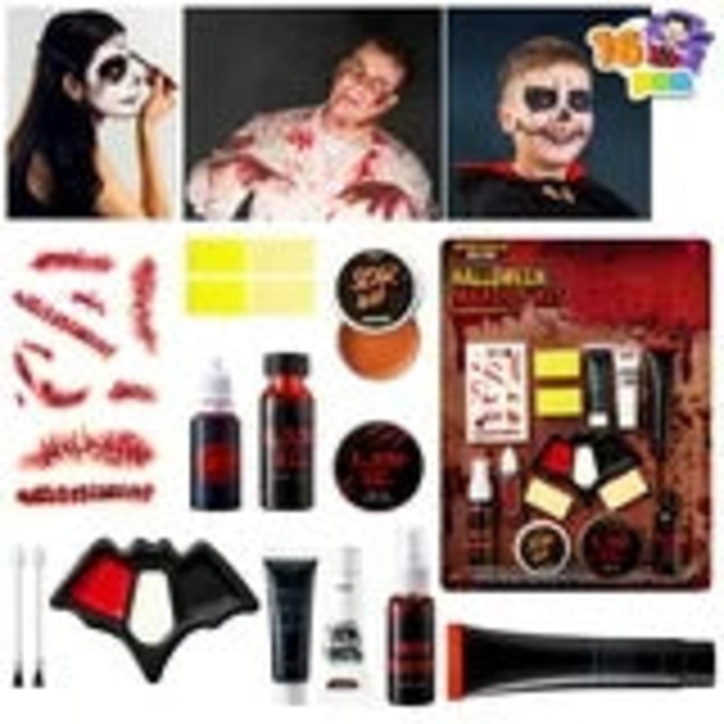 Spooktacular Creations 16 Pcs Halloween Makeup Kit,Halloween Family Makeup Set Face Painting Kit with Liquid Blood Gel,Fake Blood and More for Zombie Vampire Cosplay for Adult Kids