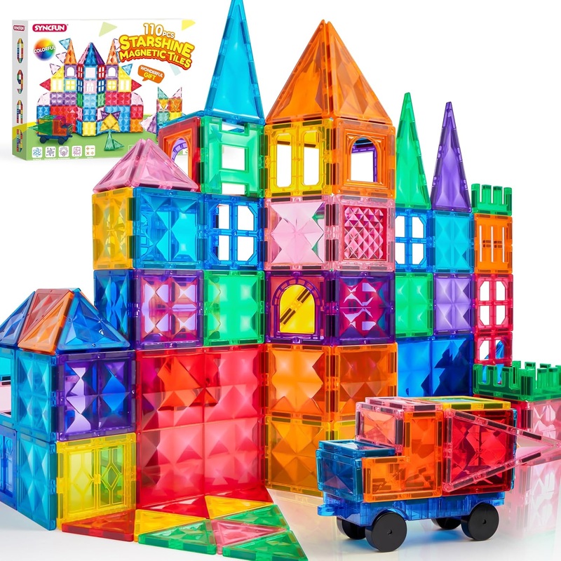 Syncfun 112pcs Starshine Magnetic Tiles Set, STEM Toy Building Set for Kids Aged 3-8 Durable and Creative, Educational Toy Gift