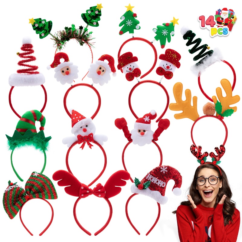 SYNCFUN 14 Pcs Christmas Headbands with Different Designs Santa Holiday Headbands for Kids Women Adult Xmas Party Favors (ONE Size FIT ALL)
