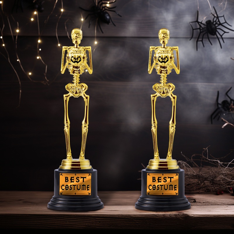 SYNCFUN 2 Pcs Halloween Best Costume Skeleton Trophy for Kids Adults,Halloween Prizes,Halloween Party Games for Kids Adults,Costume Contest Awards