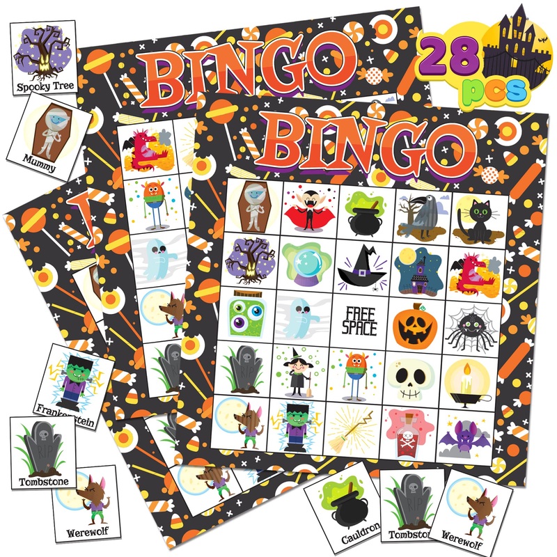 Syncfun 28 Pack Halloween Bingo Game Cards Games for Kids,Halloween Bingo Fun Party Games Classroom Games Activities Party Supplies