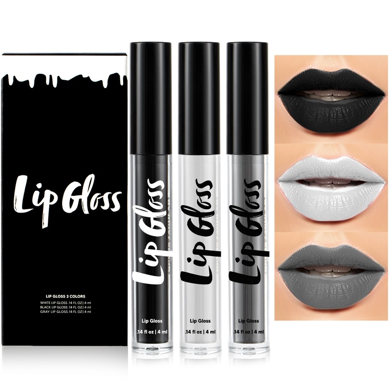 Syncfun 3 Pcs Halloween Makeup Lipstick Set,Halloween Matte Liquid Lipstick Black White Gray Waterproof Lip Gloss Set Face Paint SFX Makeup for Zombie Vampire Cosplay for Adult Women