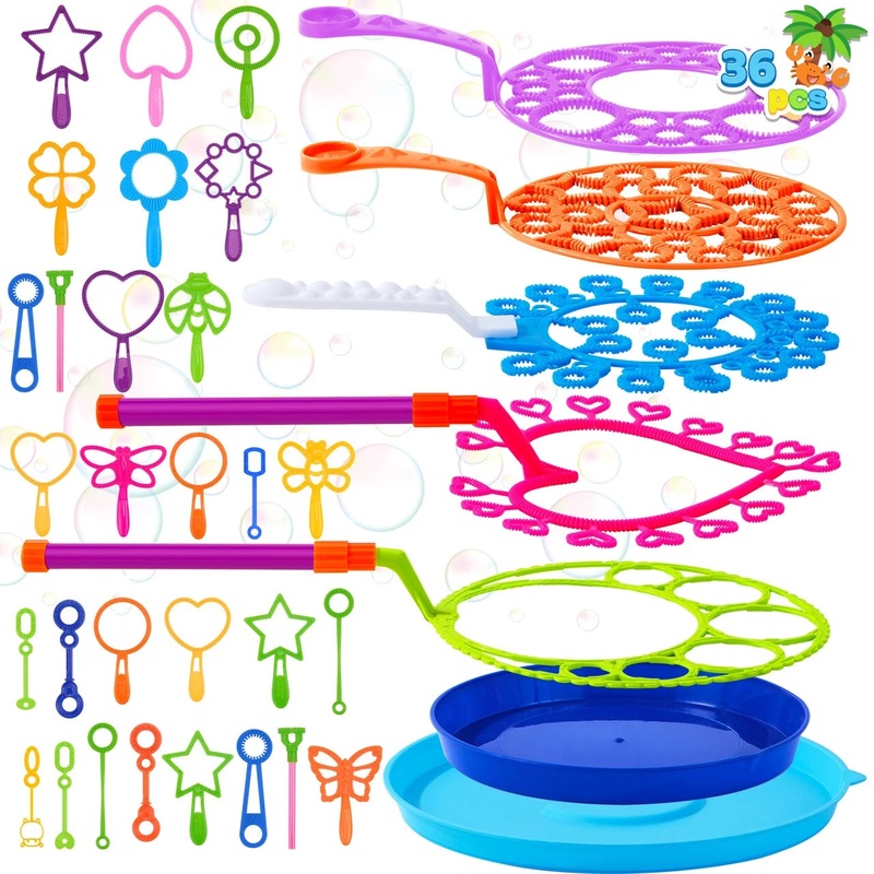 Syncfun 36Pcs Big Bubble Wands Set, 18" Giant Bubble Maker with Tray Bulk, Large Bubble Wands for Kids Gifts, Summer Outside Bubble Toys