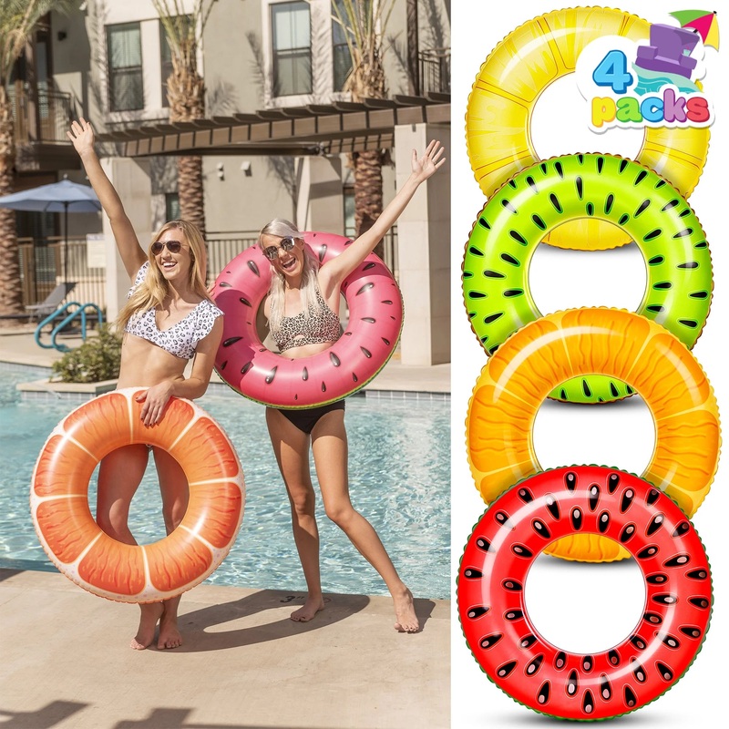 Syncfun 4 Packs 32'' Inflatable Pool Floats Fruit Tube Rings, Fruit Pool Tubes, Pool Floaties Toys, Beach Swimming Party Toys for Kids and Adults