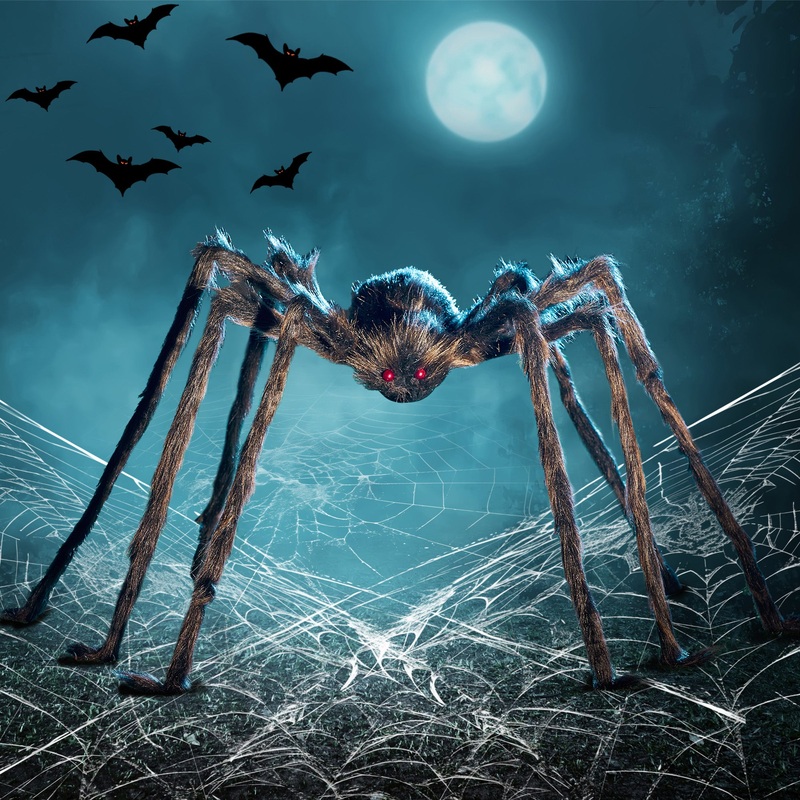 Syncfun 5 FT Giant Spider Halloween Decorations,Scary Spider Halloween Decorations Outdoor Party Decorations Props Halloween Yard Decorations,Brown