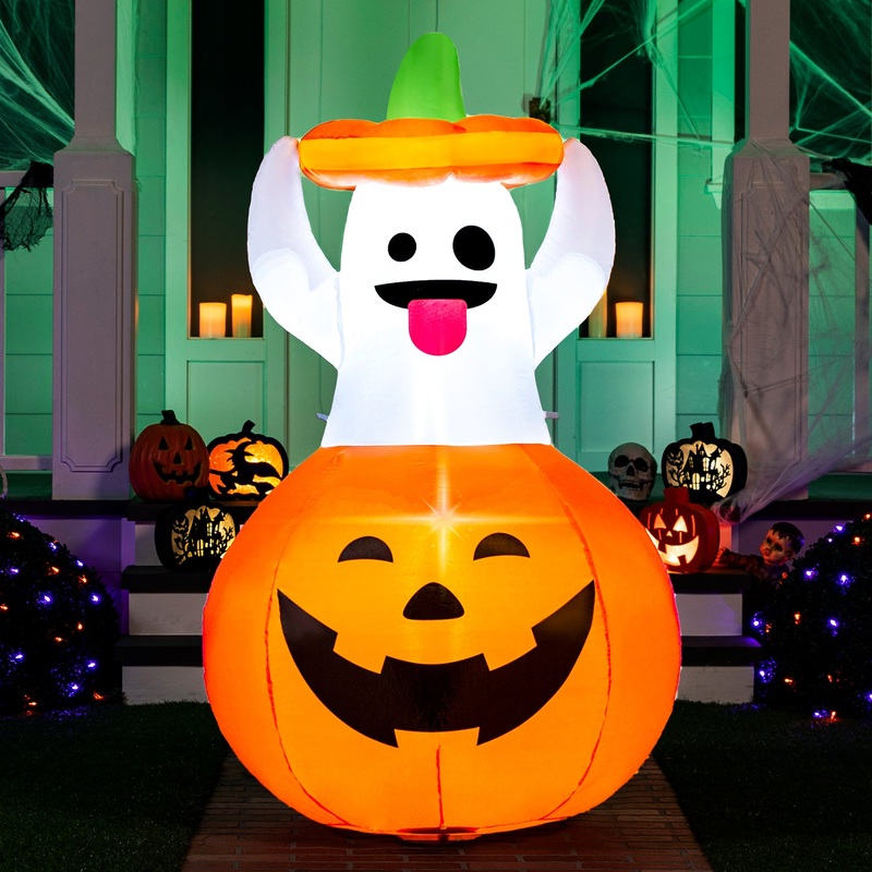 Syncfun 5 FT Halloween Inflatables Light up Pumpkin Ghosts Halloween Inflatables Outdoor Decorations,Blow up Halloween Yard Decorations