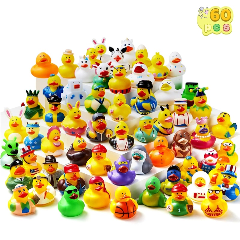 SYNCFUN 60 Pcs Rubber Ducks, Mini Rubber Duckie Toys with Mesh Carry Bag for Kids Baby Bath Shower Toys, Birthday Gifts, Summer Beach Pool Activity, Party Favors