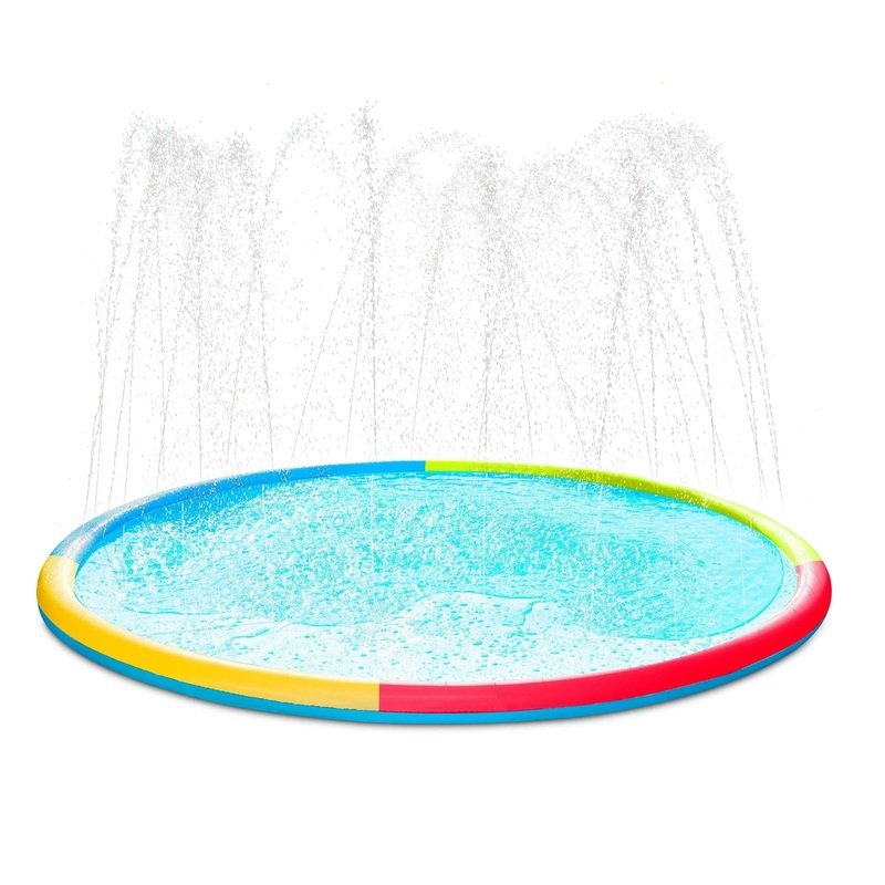 Syncfun 6ft Non-Slip Splash Pad for Kids and Dog,Thicken Sprinkler Mat Pool Summer Outdoor Water Toys,Multicolor