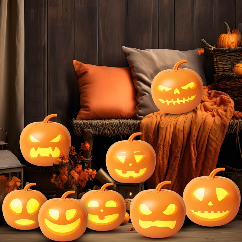 Syncfun 7 Inch Halloween Decorations Talking Pumpkin,Animated Pumpkin Face Expression and Music with Built in Projector & Speaker Plug and Play