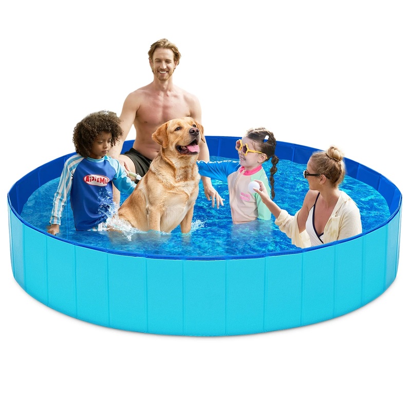 Syncfun Foldable Dog Bath Pool - Collapsible Dog Pet Pool Bathing Tub Kiddie Pool 71" x 12" (Blue)