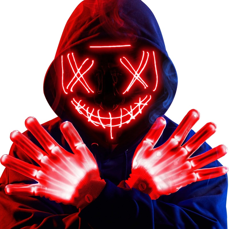 SYNCFUN Halloween Mask Light up Mask and Gloves,Scary Halloween Costumes Accessories for Boys,Cosplay Halloween Costume Masquerade Parties,Carnival,Gifts