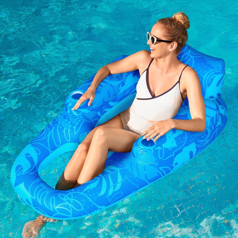 Syncfun Inflatable Pool Lounge Chair (Blue) Pool Float Chair Adult Inflatable Pool Lounge Chair Suspended Bed Water Float Chair