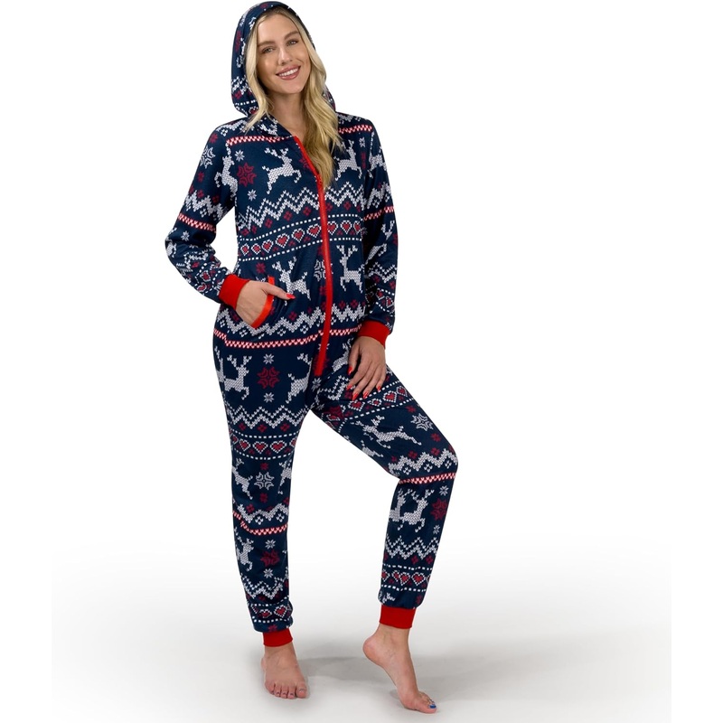 SYNCFUN Women's Christmas Pajamas, Adult Fleece Plaid Hoodie Full Zip Women's Pajamas, Women's Holiday Pajamas