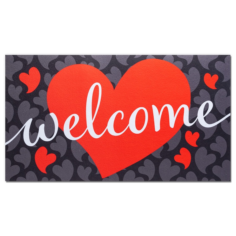 Valentines Doormat Welcome Mat Welcome Hearts, Non-Slip Rubber Door Mat, Decorative Doorway Carpet, Washable Entrance Doormat for Valentine's Day Home Decor Indoor/Outdoor Decorations