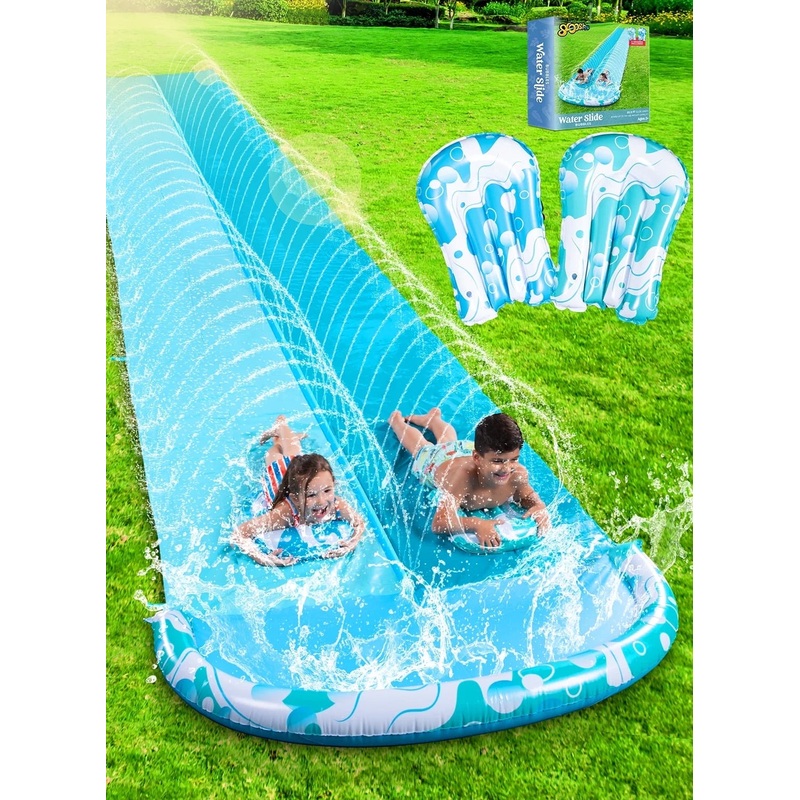 Water Slides with 2 Inflatable Boards, 22.5ft Backyard Outdoor Lawn Slip Waterslide with Sprinklers Summer Toy for Summer Party Yard Lawn Outdoor Water Play Activities