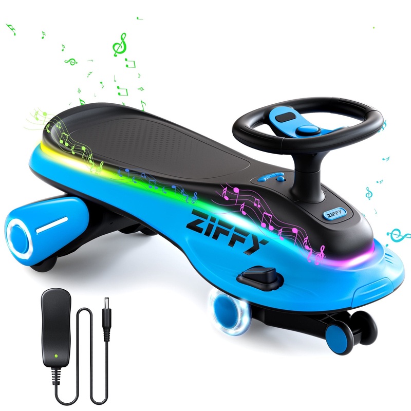 ZIFFY 6V 5.5A Light-Up Electric Wiggle Car with Pedal 2-in-1 Swing Car, 2 Speed Ride on Toy,Anti-Rollover , Flashing WheelsRechargeable Battery,Blue