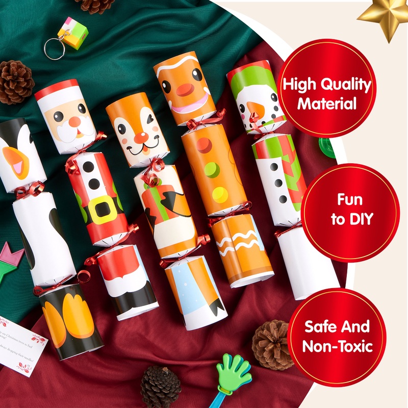 10 Pack Christmas Party Table Favor with Cute Christmas Characters, with Party Hat, Joke & Little Gift Inside, for Xmas Gift, Christmas Seasonal Holiday Dinner Traditions