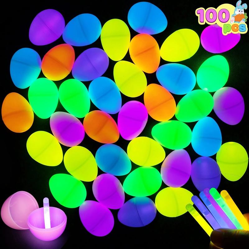 100 Easter Dark Glow Eggs with 150 Mini Sticks for Kids Glow-in-the-dark Easter Egg Hunting, Basket Filler Stuffing Gifts