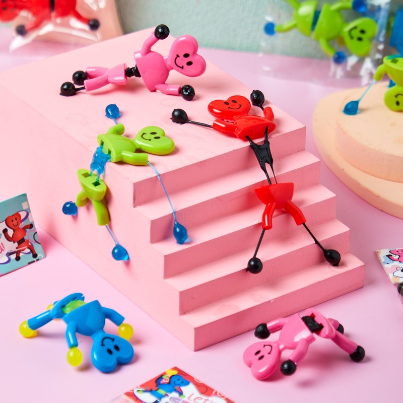 28 Pack Valentine's Day Sticky Man Toys with Cards, Classroom Exchange Gift for Kids, Classroom Holiday Reward Prizes, Valentines Party Favors, Sticky Wall Climbing Men, Stress Relief Toys