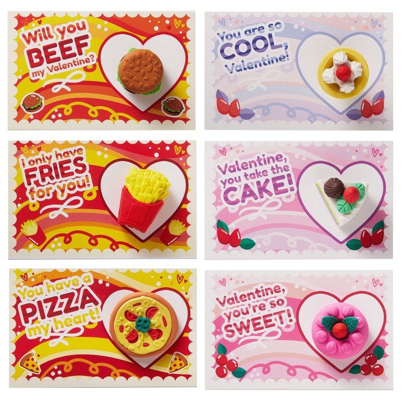 36 Pieces Valentines Day Gift Cards with 3D Dessert Erasers for Kid Classroom Valentines Day Cards, Party Favor Toy Card Party Favor, Classroom Prize Supplies, Valentines Greeting Cards