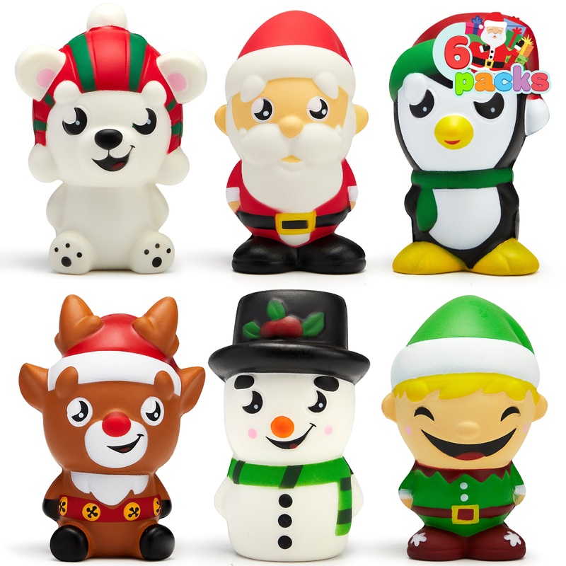 6 Pack Christmas Themed Squishy Toys Slow Rising Stress Relief Super Soft Squeeze Kawaii Cute Christmas Friends Characters Toys for Boys Girls
