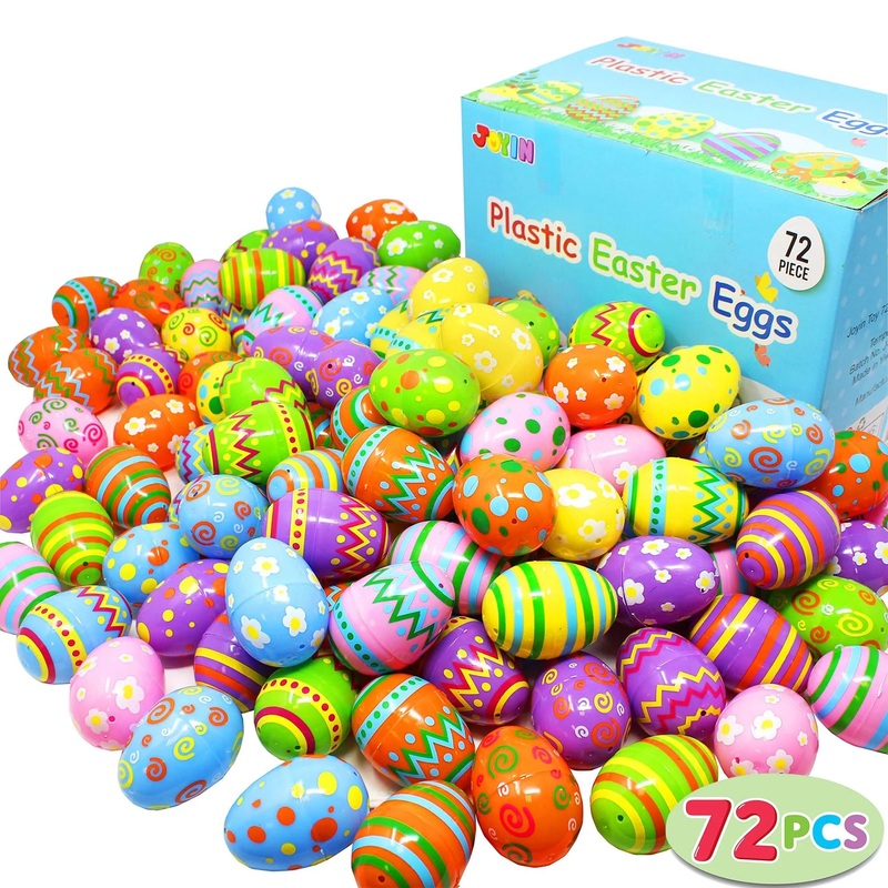 72-Piece Plastic Printed Bright Easter Eggs 2.3 inches tall, perfect for Easter hunts, basket fillers, classroom prize supplies