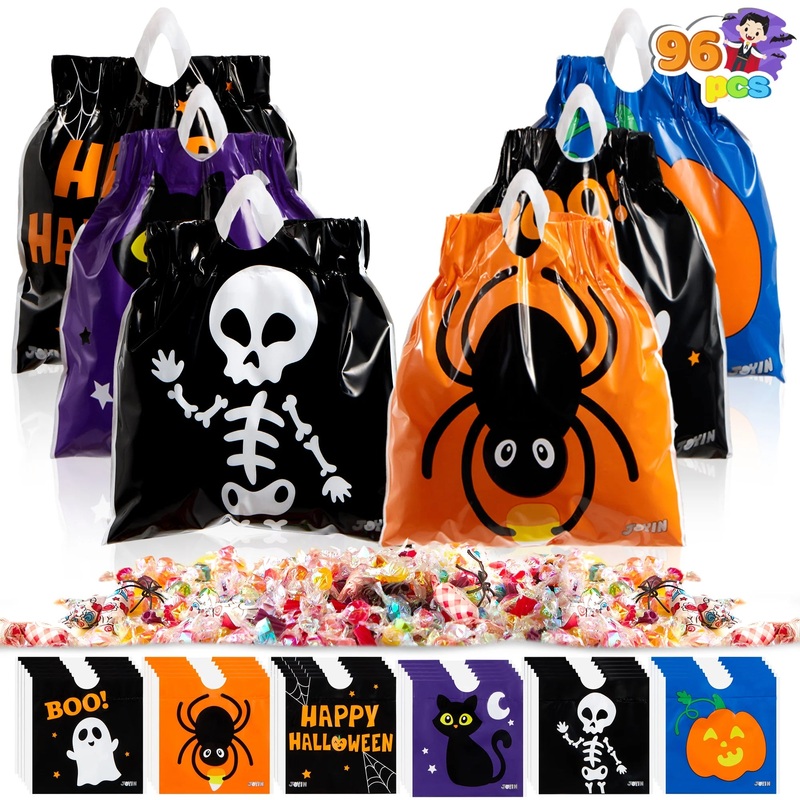 96 Pcs Halloween Treat Bags,Halloween Small Drawstring Candy Bags Goodie Bags Trick or Treat Bags Gift Bags