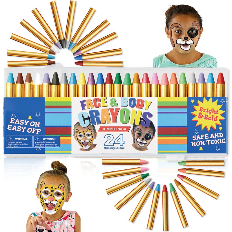 Joyfy 24 Piece Face Paint for Kids, Safe Face and Body Crayons for Toddlers, Birthday Easter Halloween Makeup Party Supplies