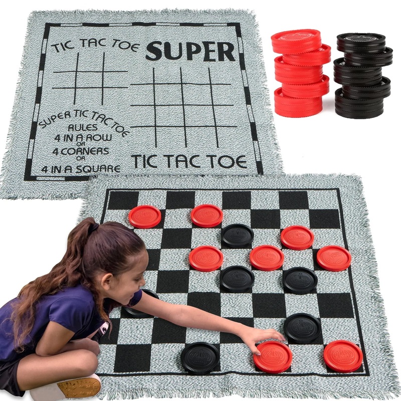 Joyfy 3-in-1 Vintage Giant Checkers,Tic Tac Toe Game for Kids,Outdoor Games for Family and Adults