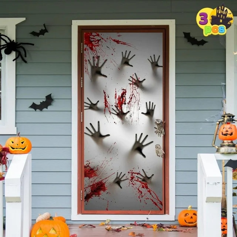 Joyfy 3Pcs Halloween Decorations Zombie Hands Door Cover,Indoor Halloween Door Banner Front Door Cover for Halloween Party Haunted House Photo Props Supplies