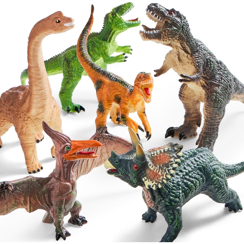 Joyfy Big Dinosaur Toys for Toddlers, 6 Piece Large Soft Dinosaur Figures with an Educational Book, Realistic Jurassic World Toys for Kids Ages 1-5, Jumbo Dinosaur Toys for Boys and Girls Gift
